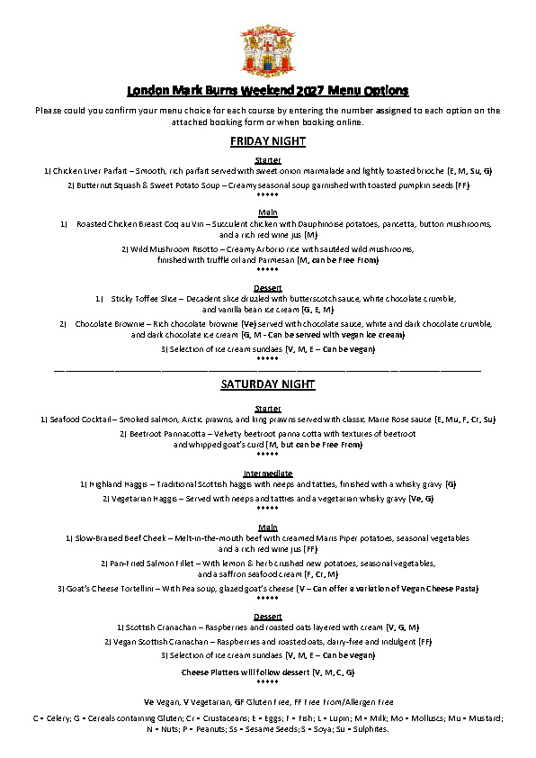 Burns - Menu 2027