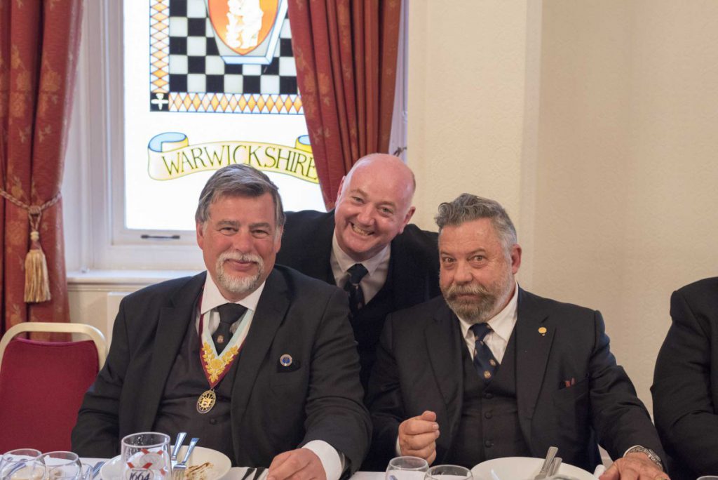 APGM W. Bro. Cliff Sturt with Worshipful Master W. Bro. Francesco Soldano, with a very happy Escorting Officer W. Bro. Martin Vidler