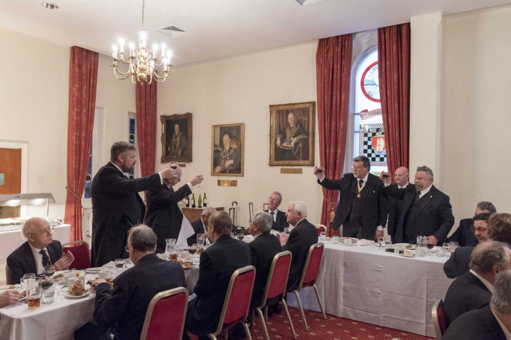 APGM and Worshipful Master taking wine with the Icelandic visitors